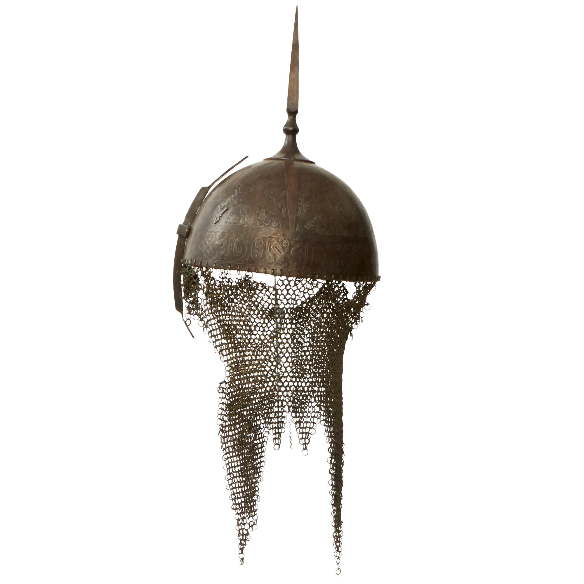 Original Magnificent Gold Inlaid & Etched Kulah Khud Spiked War Helmet - Early 19th Century