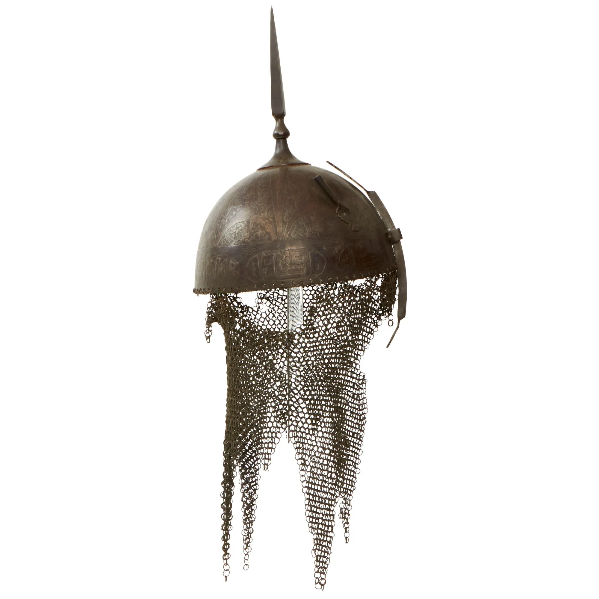 Original Magnificent Gold Inlaid & Etched Kulah Khud Spiked War Helmet - Early 19th Century