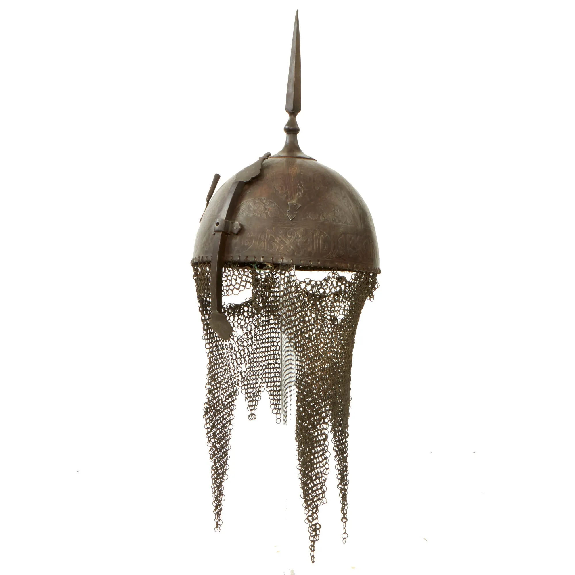 Original Magnificent Gold Inlaid & Etched Kulah Khud Spiked War Helmet - Early 19th Century