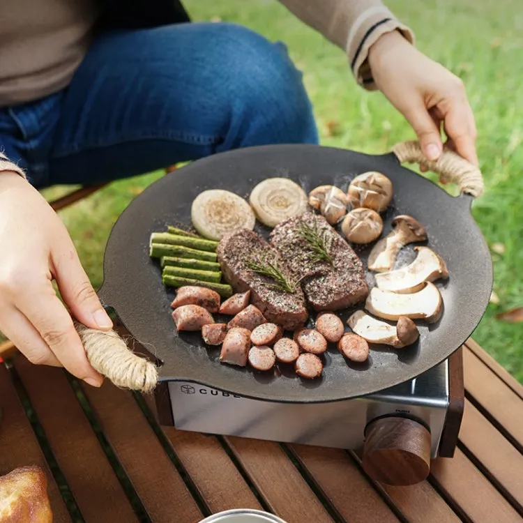 Outdoor Camping BBQ Cast Iron Grill Pan,Style: Baking Pan Hemp Rope