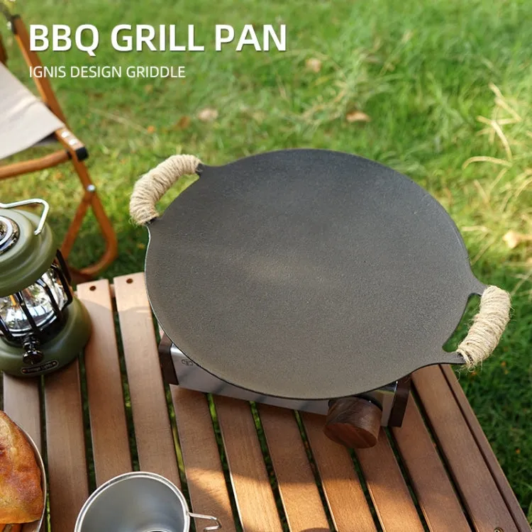 Outdoor Camping BBQ Cast Iron Grill Pan,Style: Baking Pan Hemp Rope