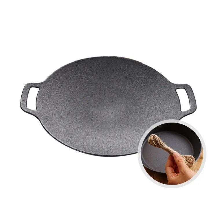 Outdoor Camping BBQ Cast Iron Grill Pan,Style: Baking Pan Hemp Rope