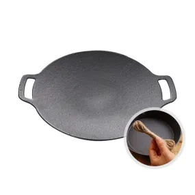 Outdoor Camping BBQ Cast Iron Grill Pan,Style: Baking Pan Hemp Rope