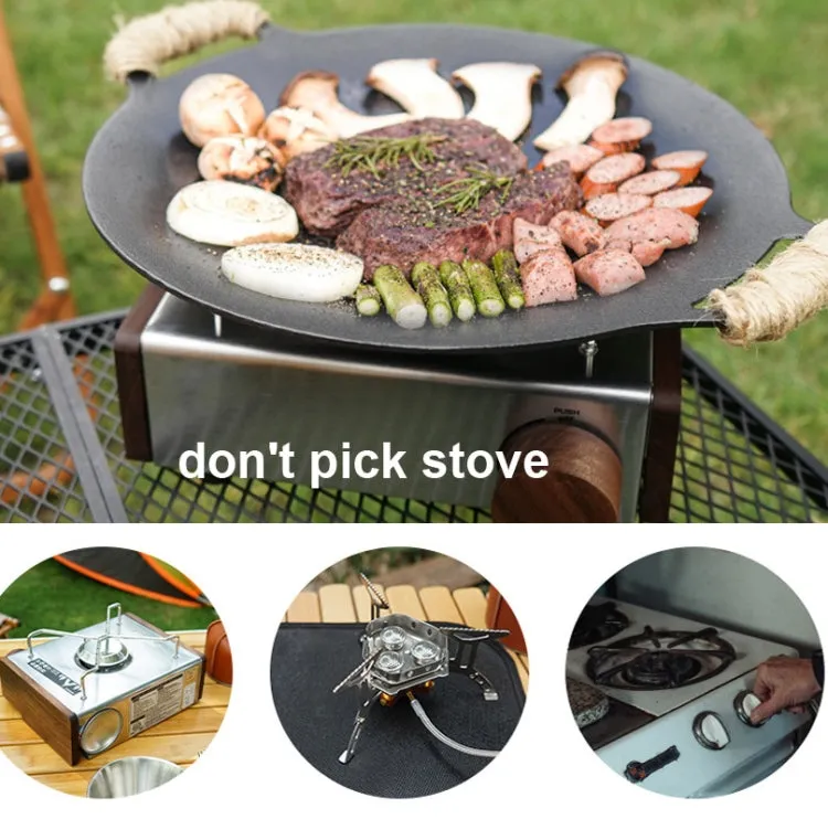 Outdoor Camping BBQ Cast Iron Grill Pan,Style: Baking Pan Hemp Rope