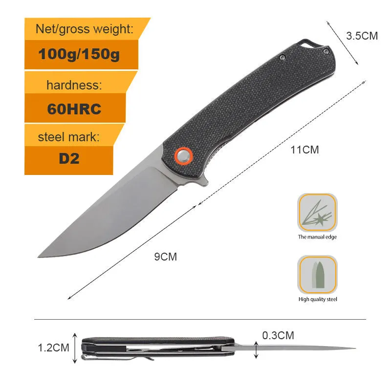 Outdoor Good Helper D2 Steel Razor Sharp Drop Point Blade Micarta Handle Knife Camping Survival Folding Knife