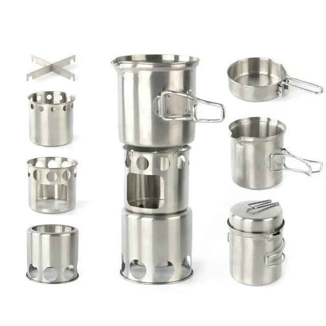 Outdoor Stainless Steel Windproof Stove Portable Camping Roast Stove Set, Specification:Stove Set Wood Stove