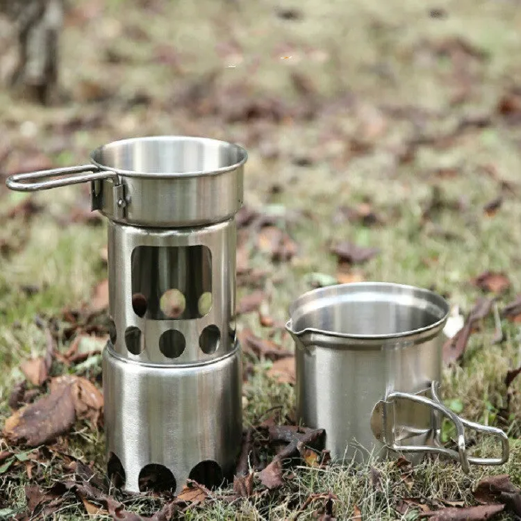 Outdoor Stainless Steel Windproof Stove Portable Camping Roast Stove Set, Specification:Stove Set Wood Stove