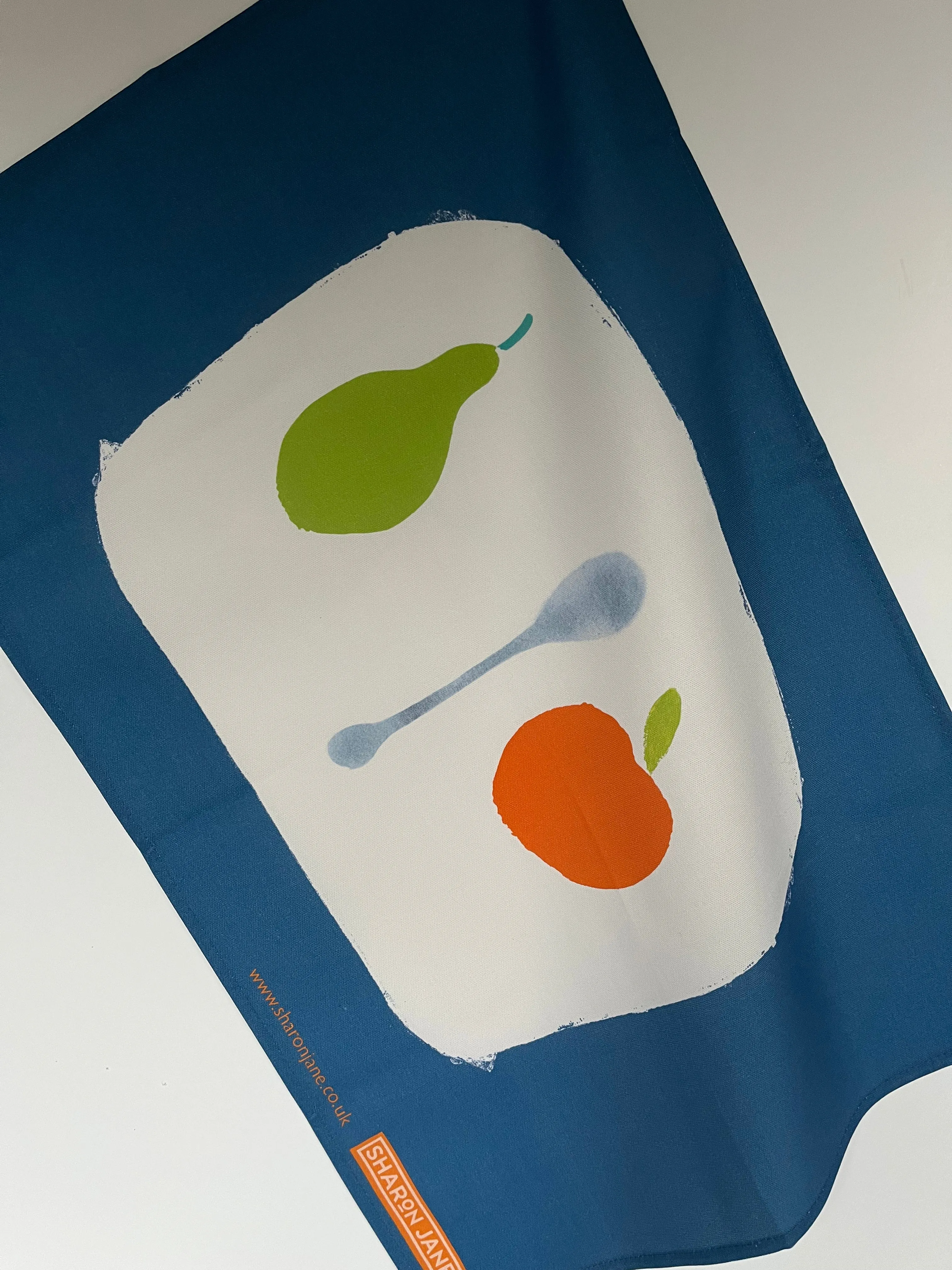 Pear   Apple   Spoon Tea Towel - French Navy