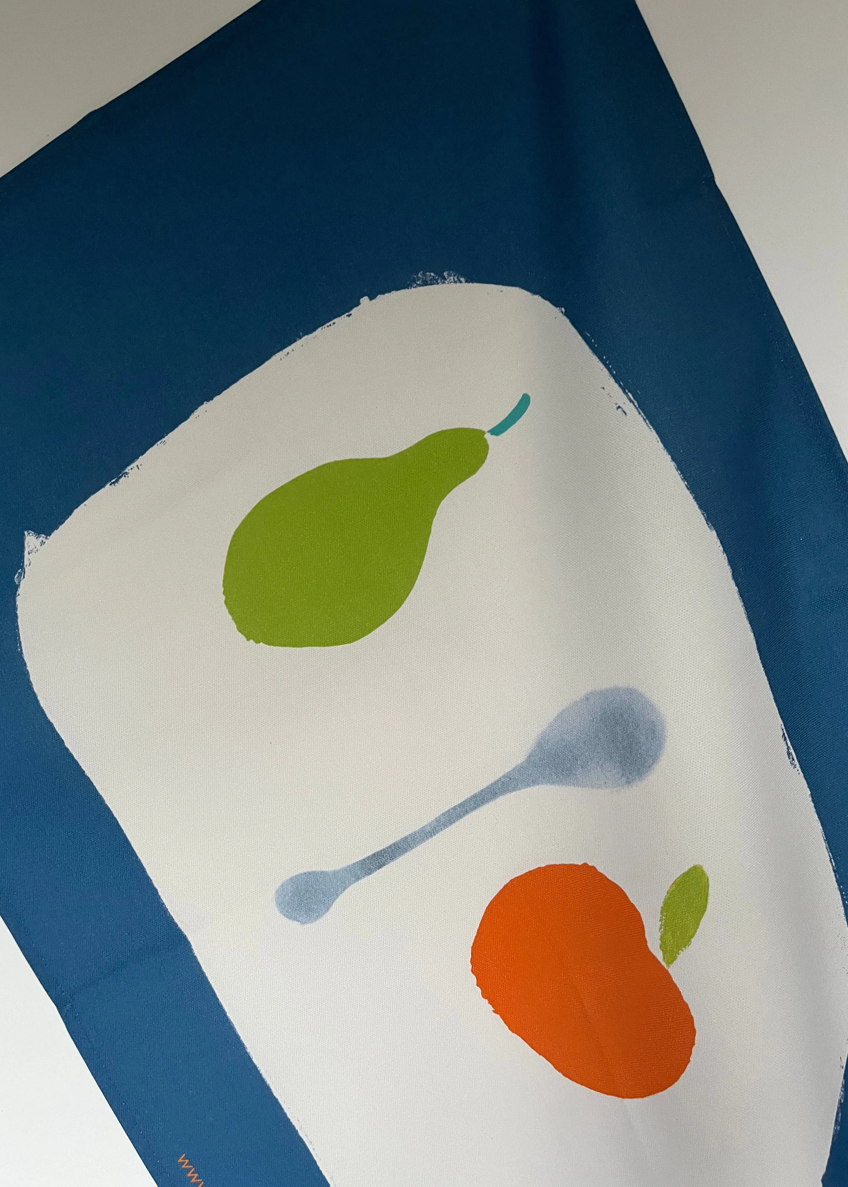 Pear   Apple   Spoon Tea Towel - French Navy