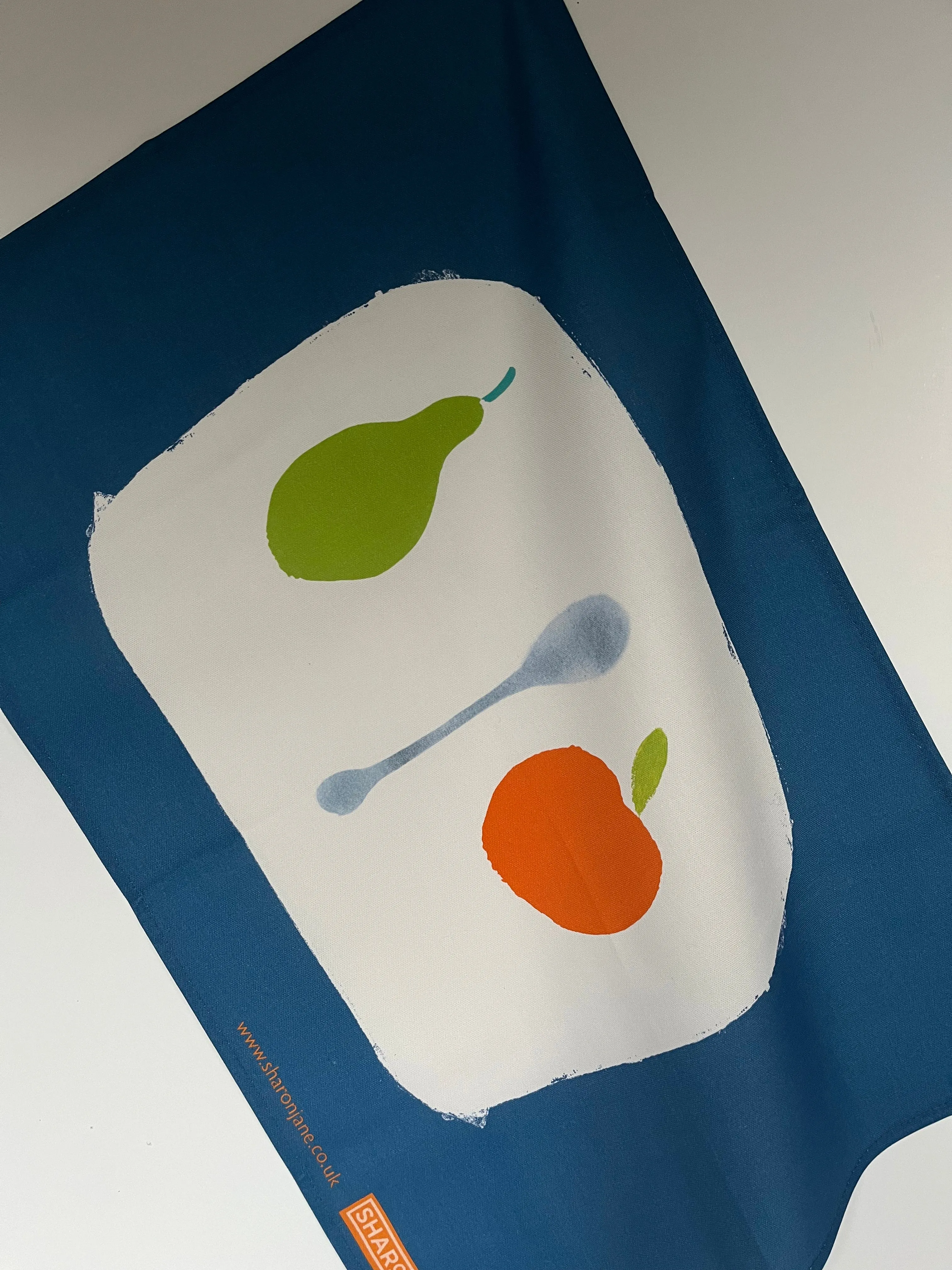 Pear   Apple   Spoon Tea Towel - French Navy