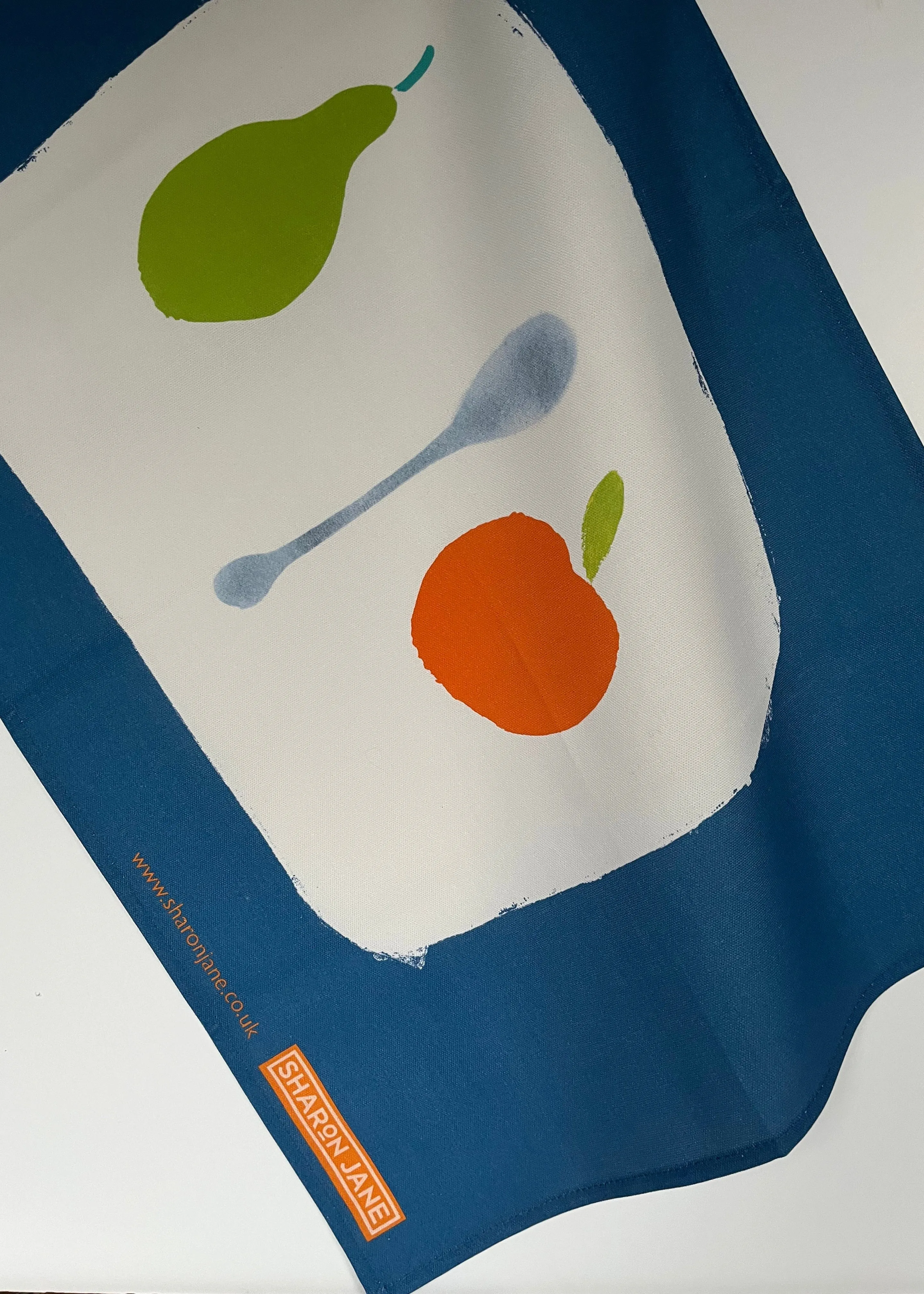 Pear   Apple   Spoon Tea Towel - French Navy