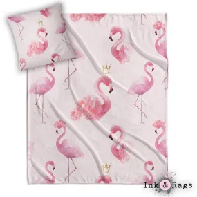 Princess Flamingo with Crowns Decorative Throw and Pillow Cover Set