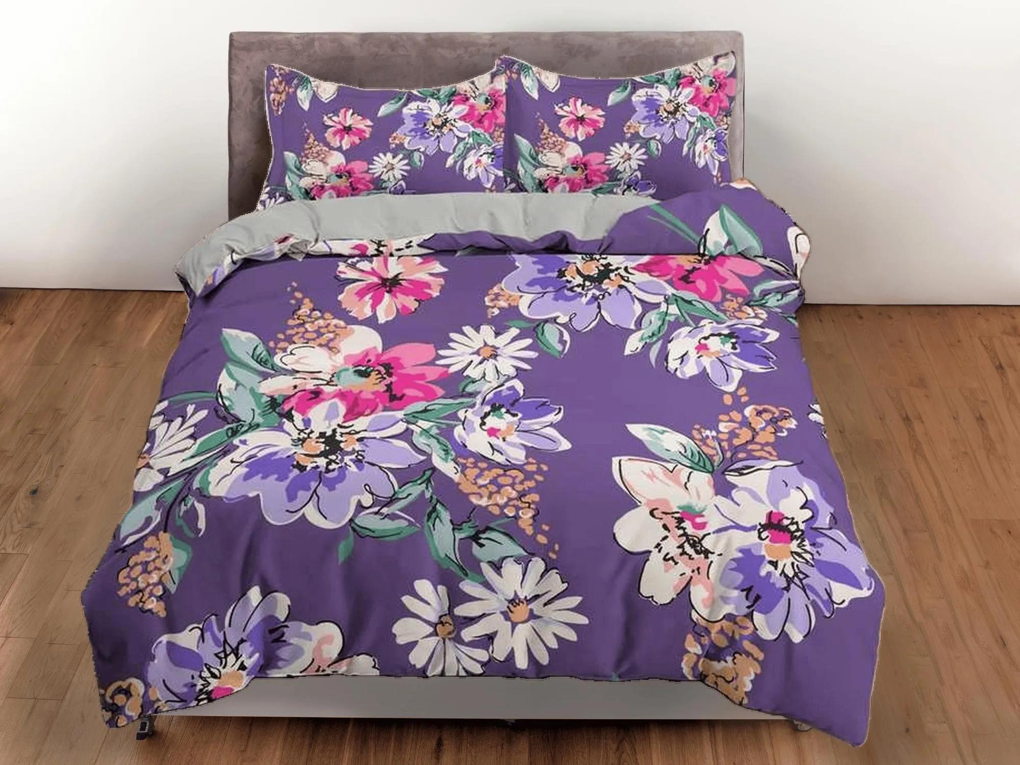 Purple floral duvet cover colorful bedding, teen girl bedroom, baby girl crib bedding boho maximalist aesthetic shabby chic bedding