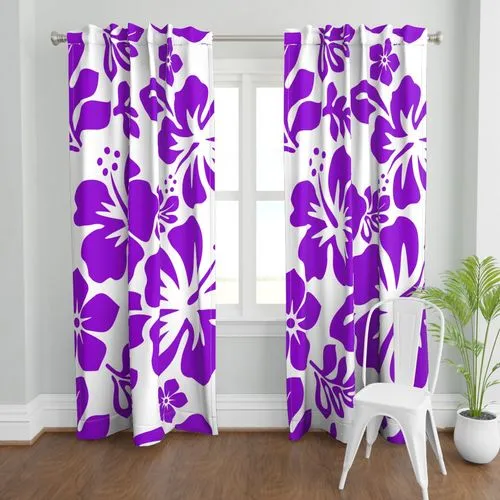 Purple Hawaiian Flowers on White Sheet Set from Surfer Bedding™️ Large Scale