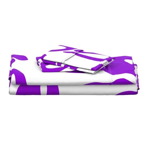 Purple Hawaiian Flowers on White Sheet Set from Surfer Bedding™️ Large Scale