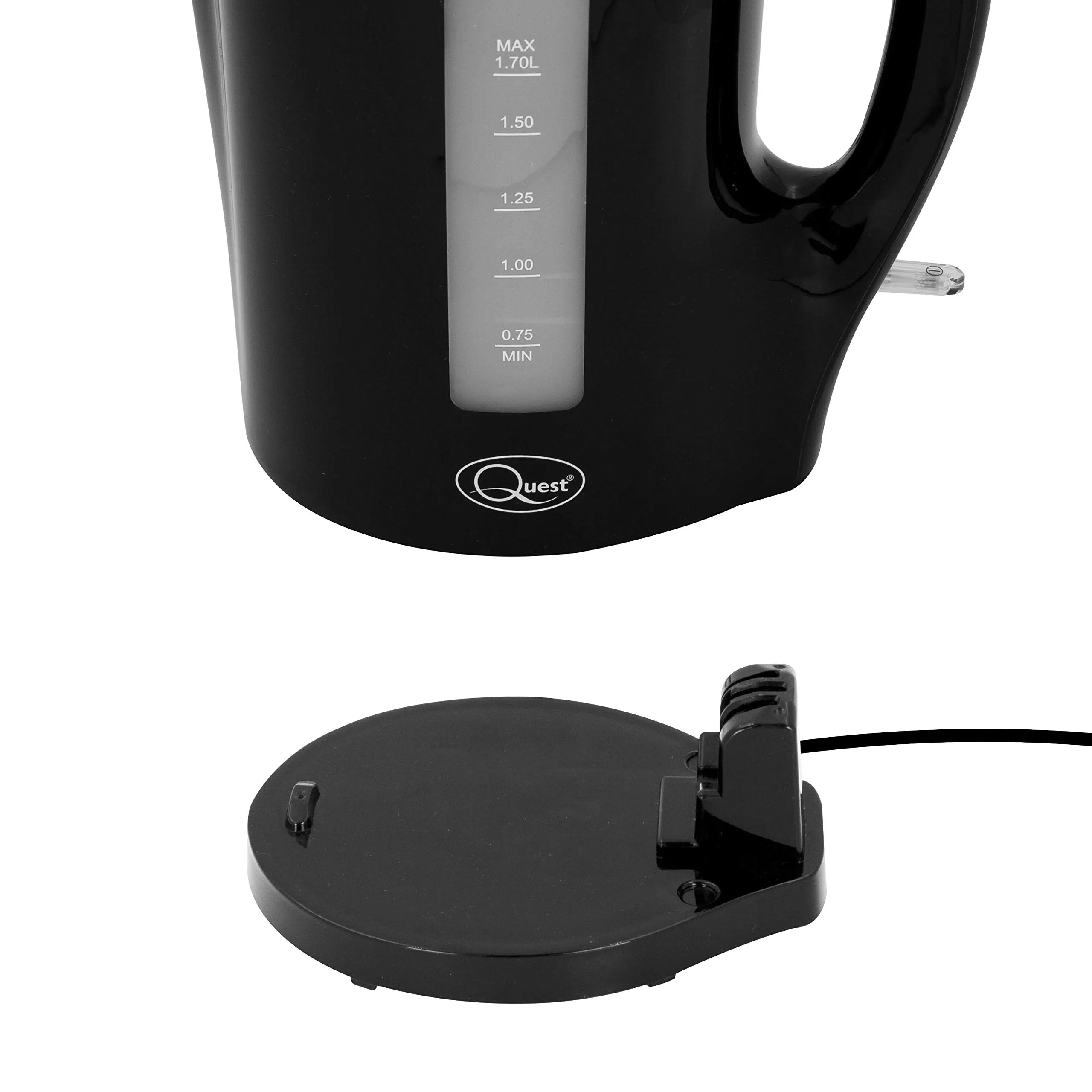 Quest 35109 1.7 Litre Electric Kettle/Black/Cord Storage/Water Level Indicator/BPA Free/Automatic Cut-Off/Student Essentials for University