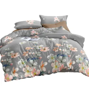 Quilt Cover Set King Bed Doona Duvet Reversible Sets Flower Pattern Grey