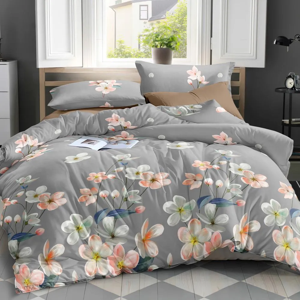 Quilt Cover Set King Bed Doona Duvet Reversible Sets Flower Pattern Grey