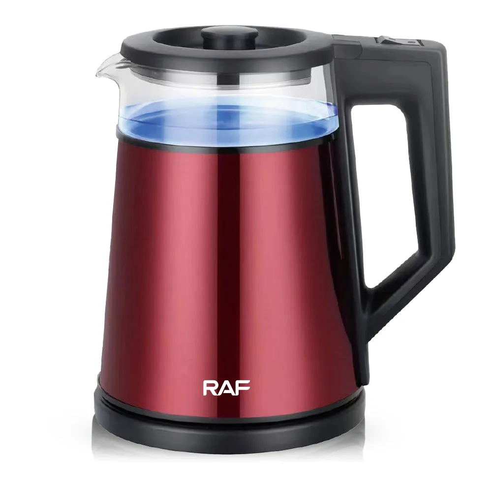 RAF Electric Kettle | 1500W Glass Kettle | 1.7L Capacity | Mixed Color | Copper Clad Aluminum Power Cord, and French Plug