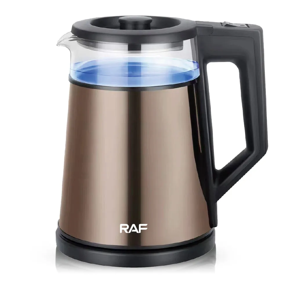 RAF Electric Kettle | 1500W Glass Kettle | 1.7L Capacity | Mixed Color | Copper Clad Aluminum Power Cord, and French Plug