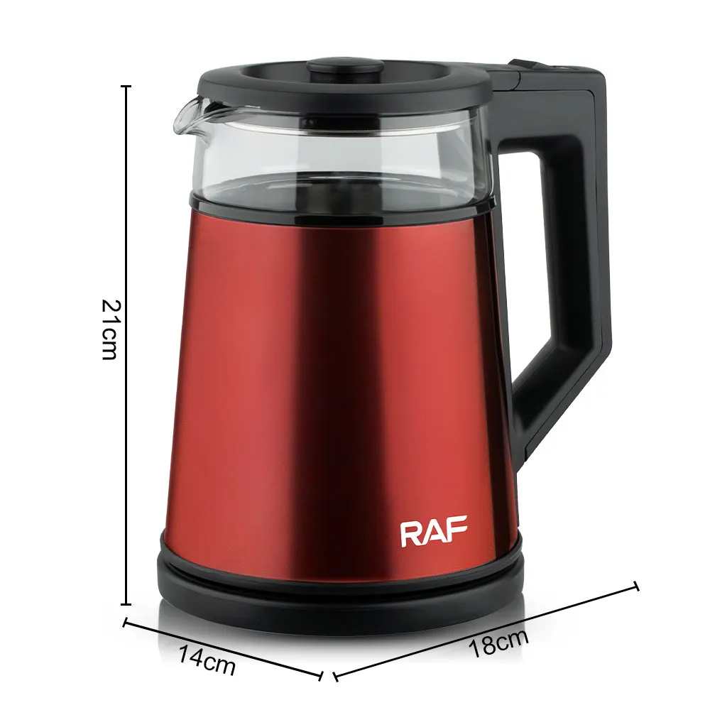 RAF Electric Kettle | 1500W Glass Kettle | 1.7L Capacity | Mixed Color | Copper Clad Aluminum Power Cord, and French Plug