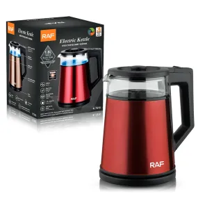 RAF Electric Kettle | 1500W Glass Kettle | 1.7L Capacity | Mixed Color | Copper Clad Aluminum Power Cord, and French Plug