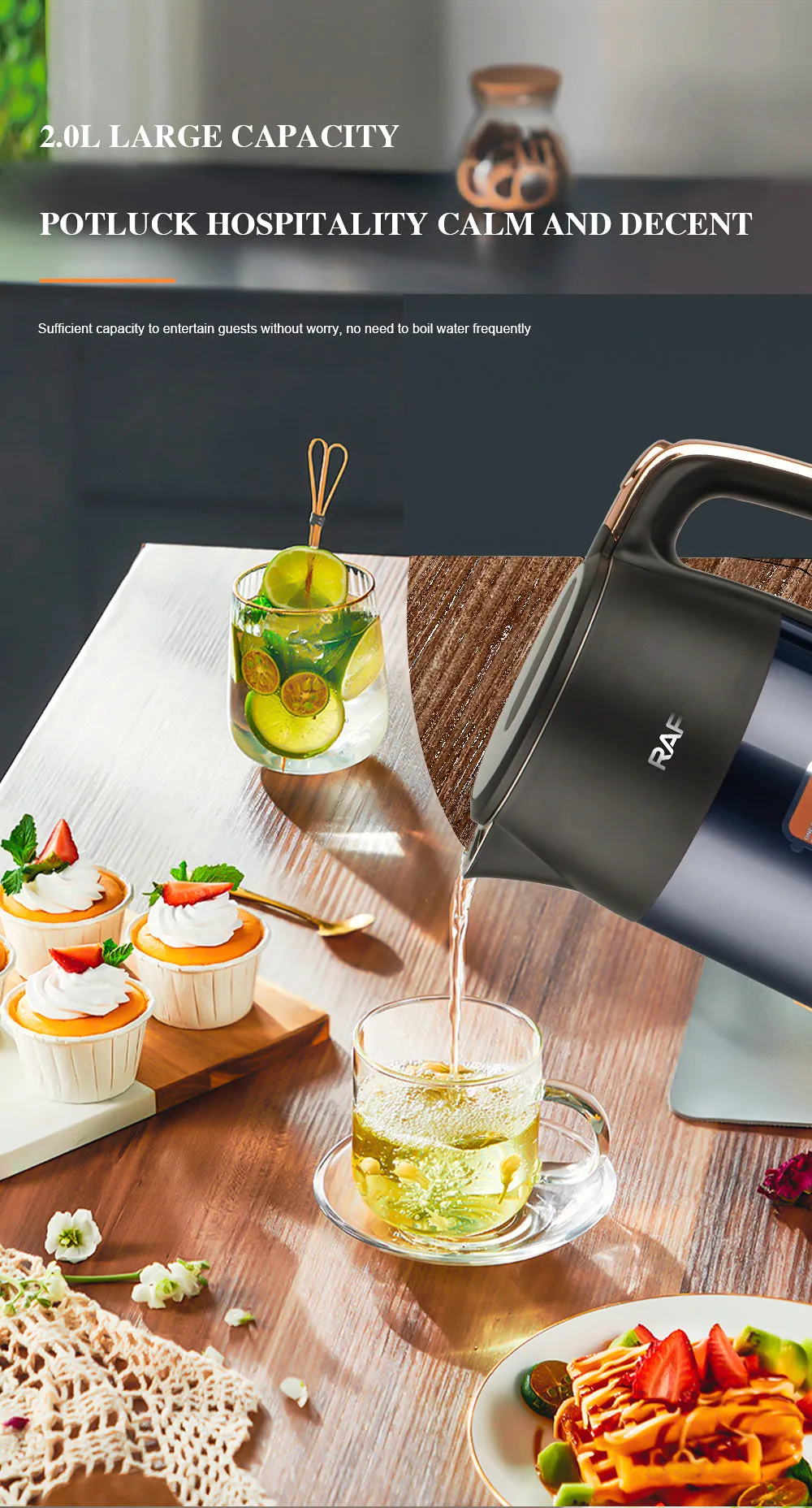 RAF Electric Kettle | 2L Capacity | 1800W | High Quality Stainless Steel