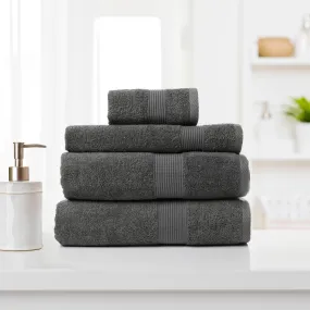 Royal Comfort 4 Piece Cotton Bamboo Towel Set 450GSM Luxurious Absorbent Plush Granite