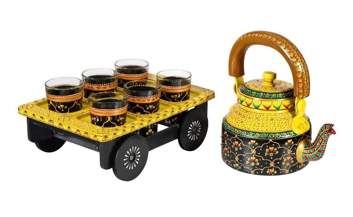 Royale Kettle Set III with 6 Glasses & Holder Handicraft Decorative Tea Coffee Set