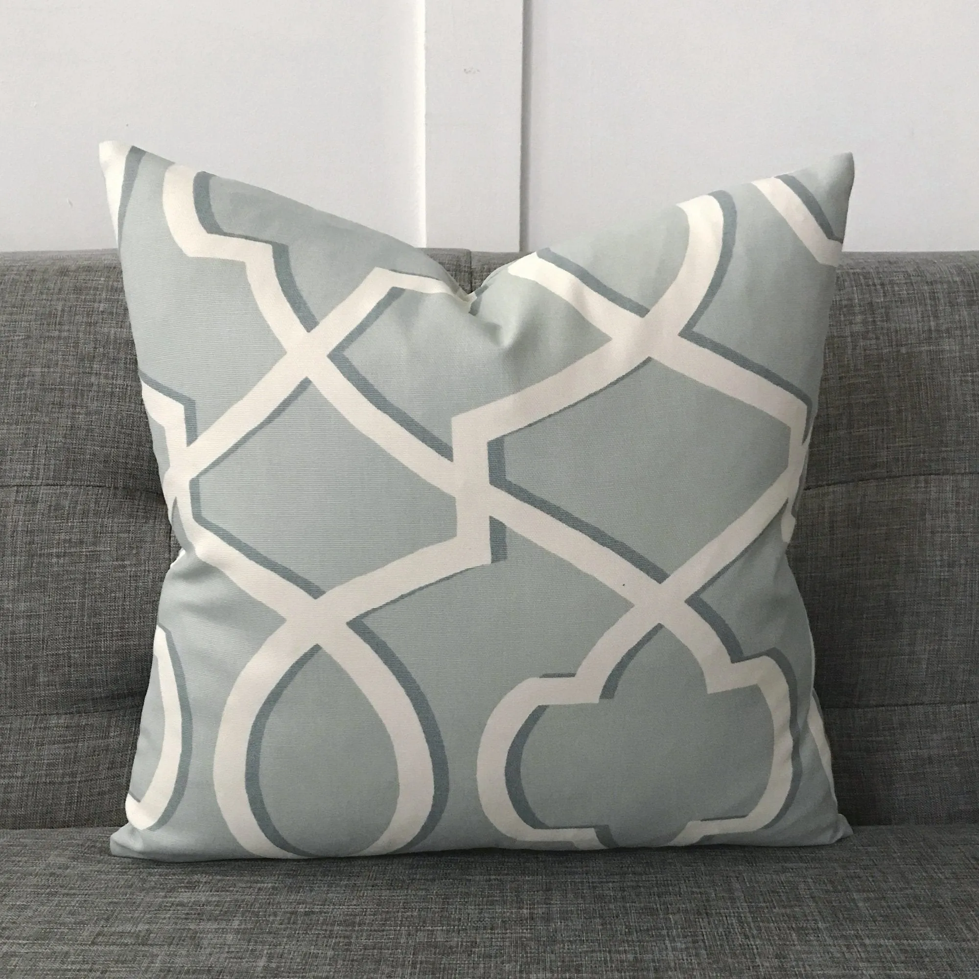 Sky Blue Geometric Linen Throw Pillow Cover 16x16