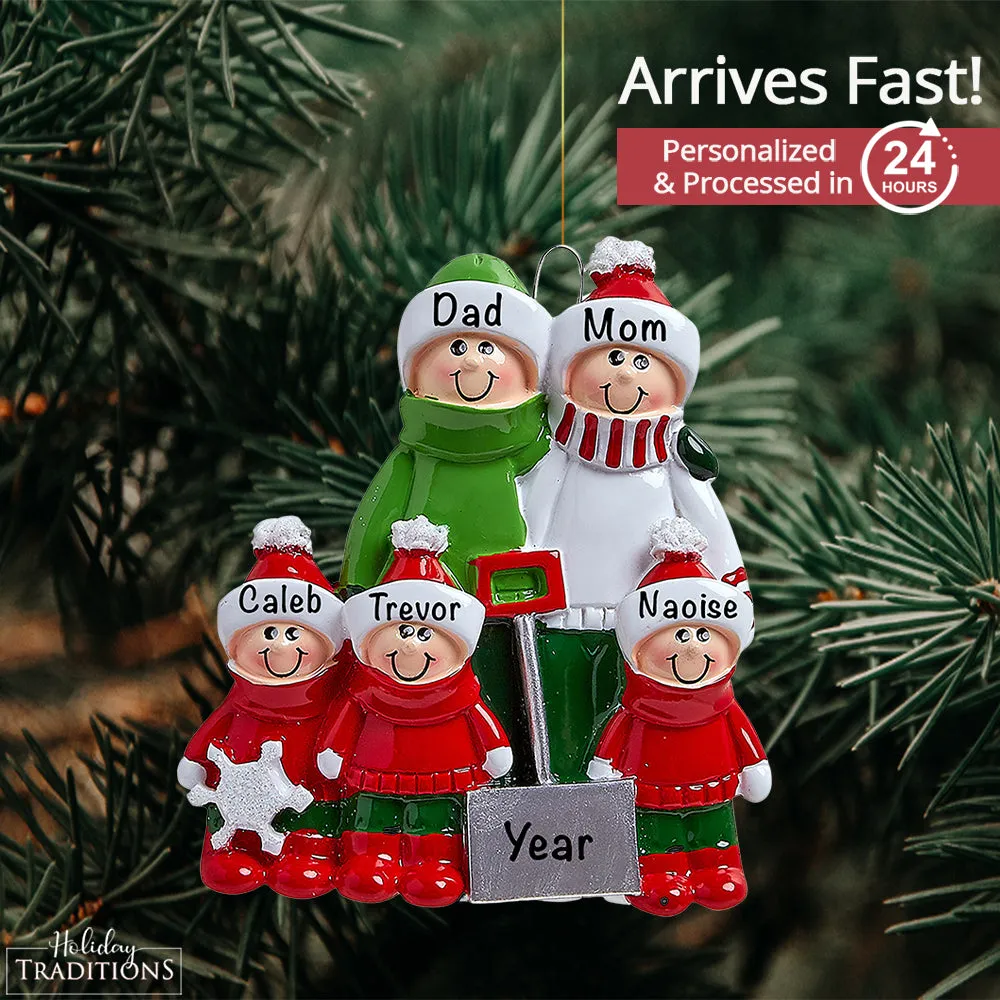 Snow Shovel Family of 5 Personalized Ornament