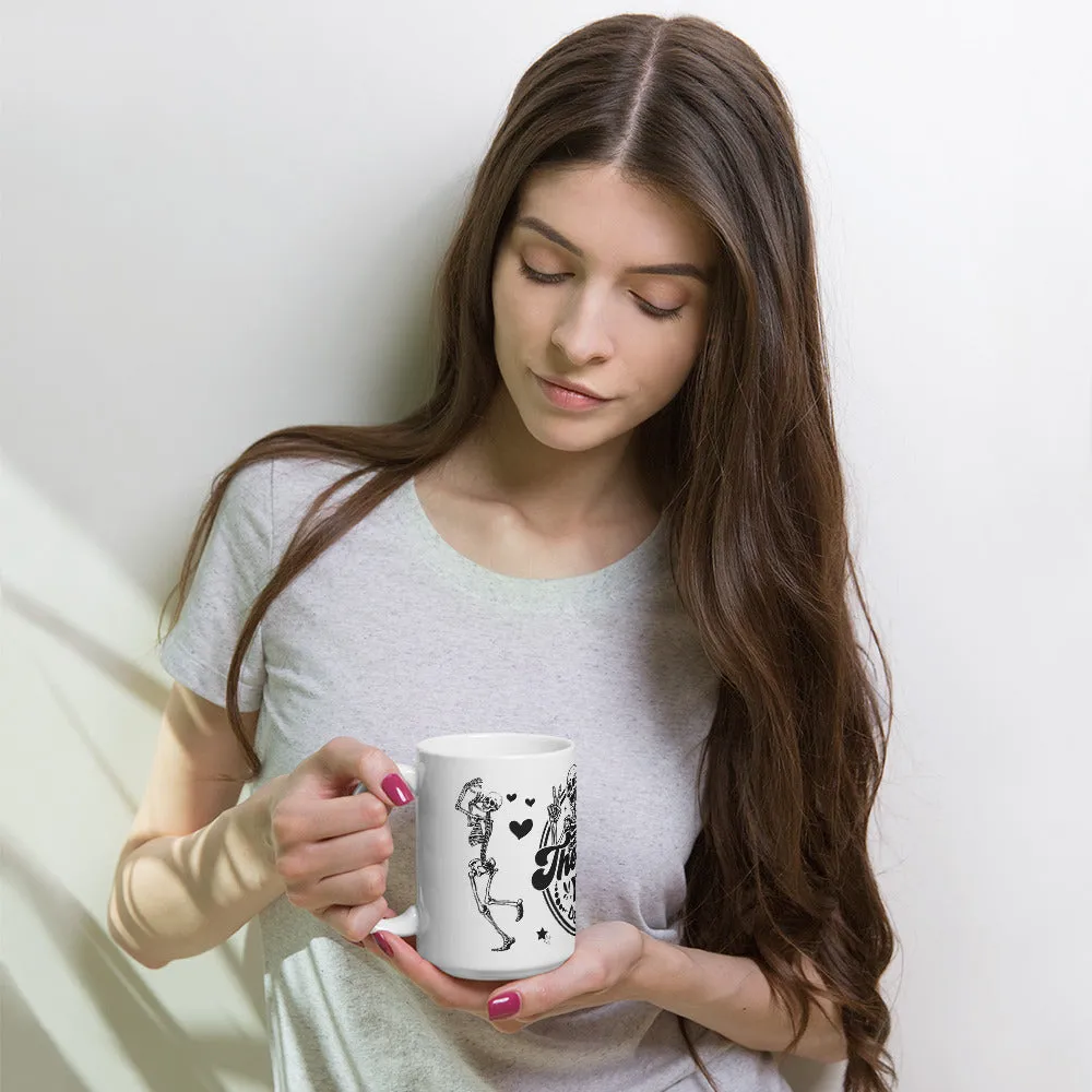 Sturdy & Glossy 15 oz Ceramic Mug featuring 'Have The Day You Deserve Skeleton Humor'