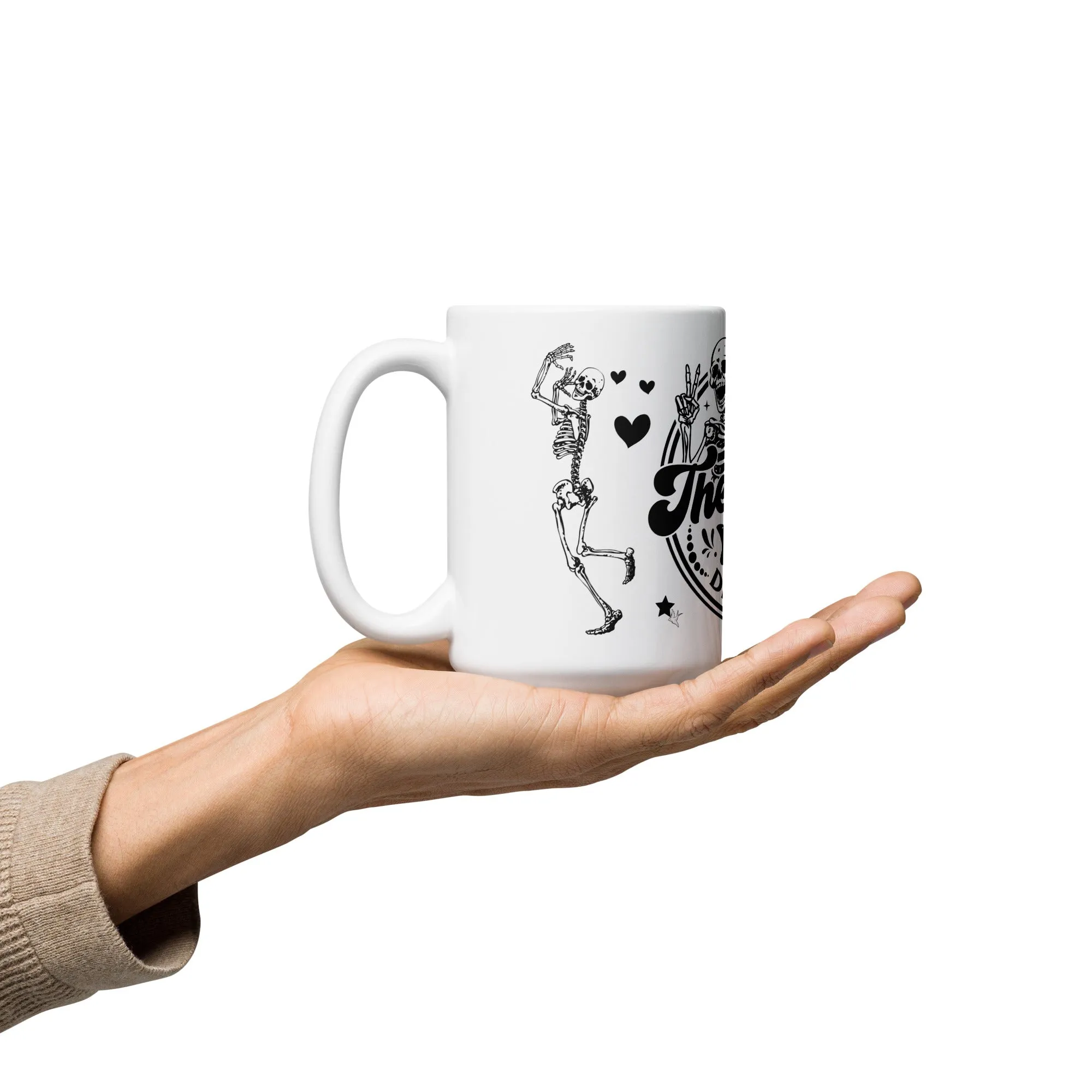 Sturdy & Glossy 15 oz Ceramic Mug featuring 'Have The Day You Deserve Skeleton Humor'