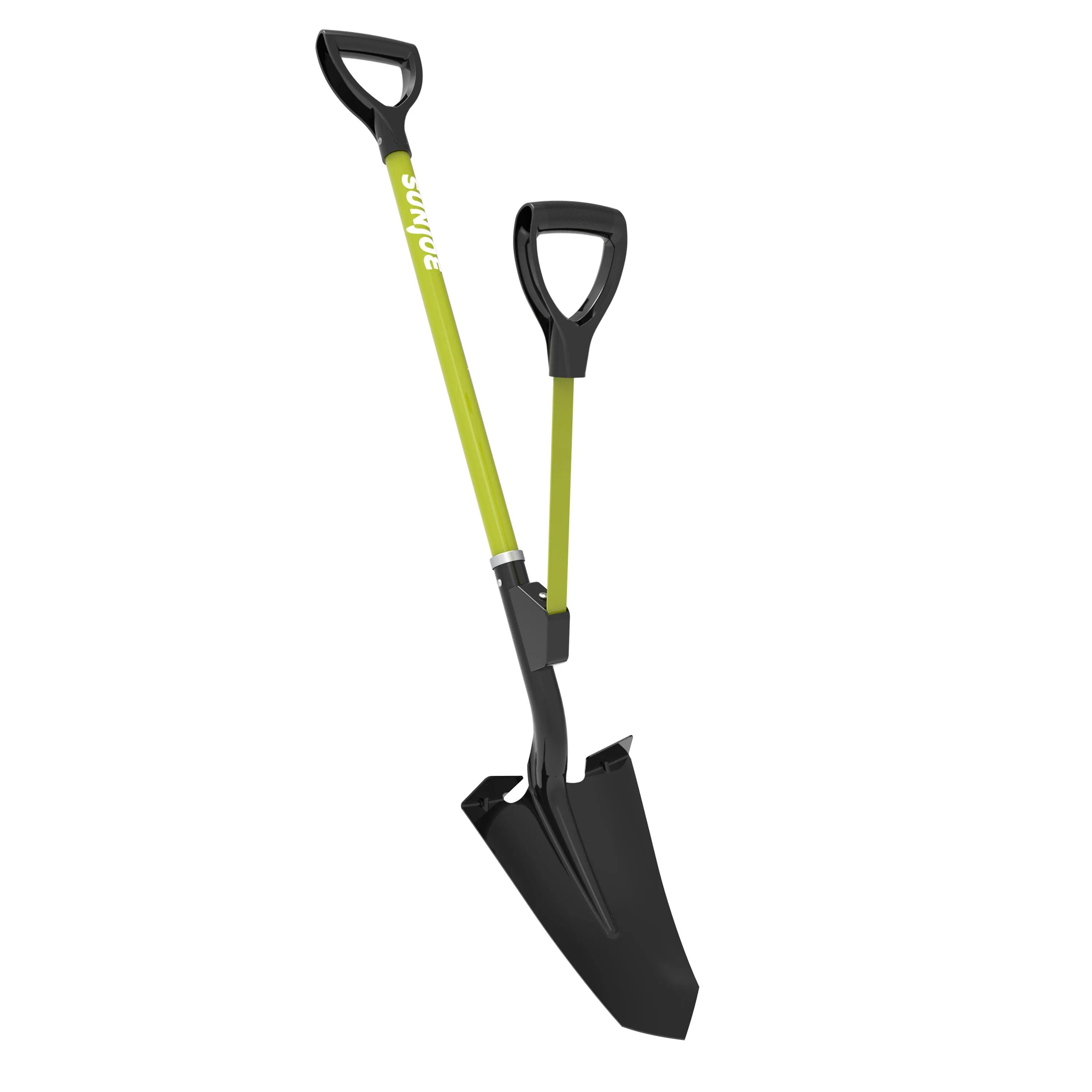 Sun Joe SJ-SHLV07 Shovelution Strain-Reducing Spear Head Digging Garden Shovel | Patented Shovelution Auxiliary Handle | 9-in Steel Head (Green)