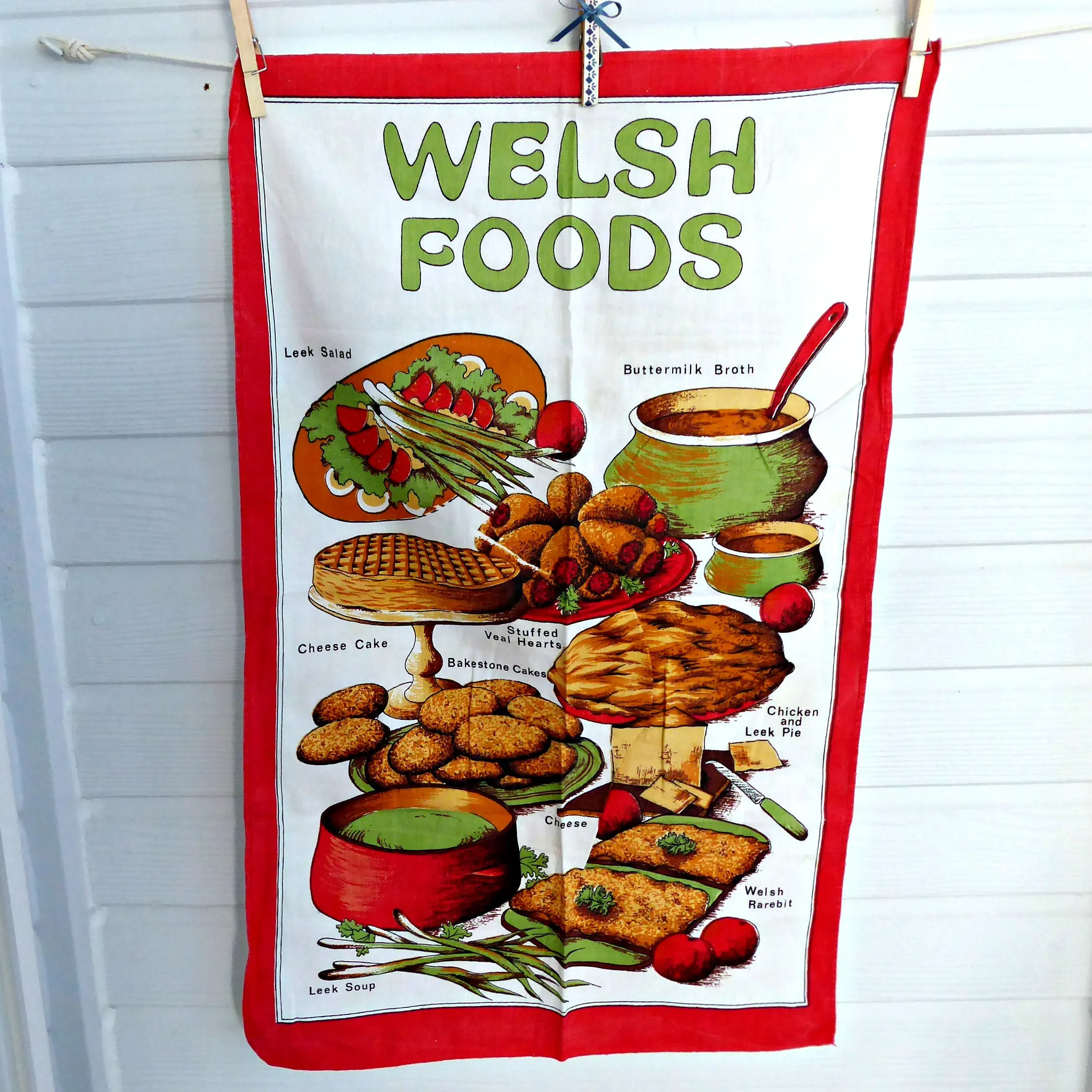 Tea Towel England Welsh Foods Wales Vintage 1970s Dish Towel Souvenir