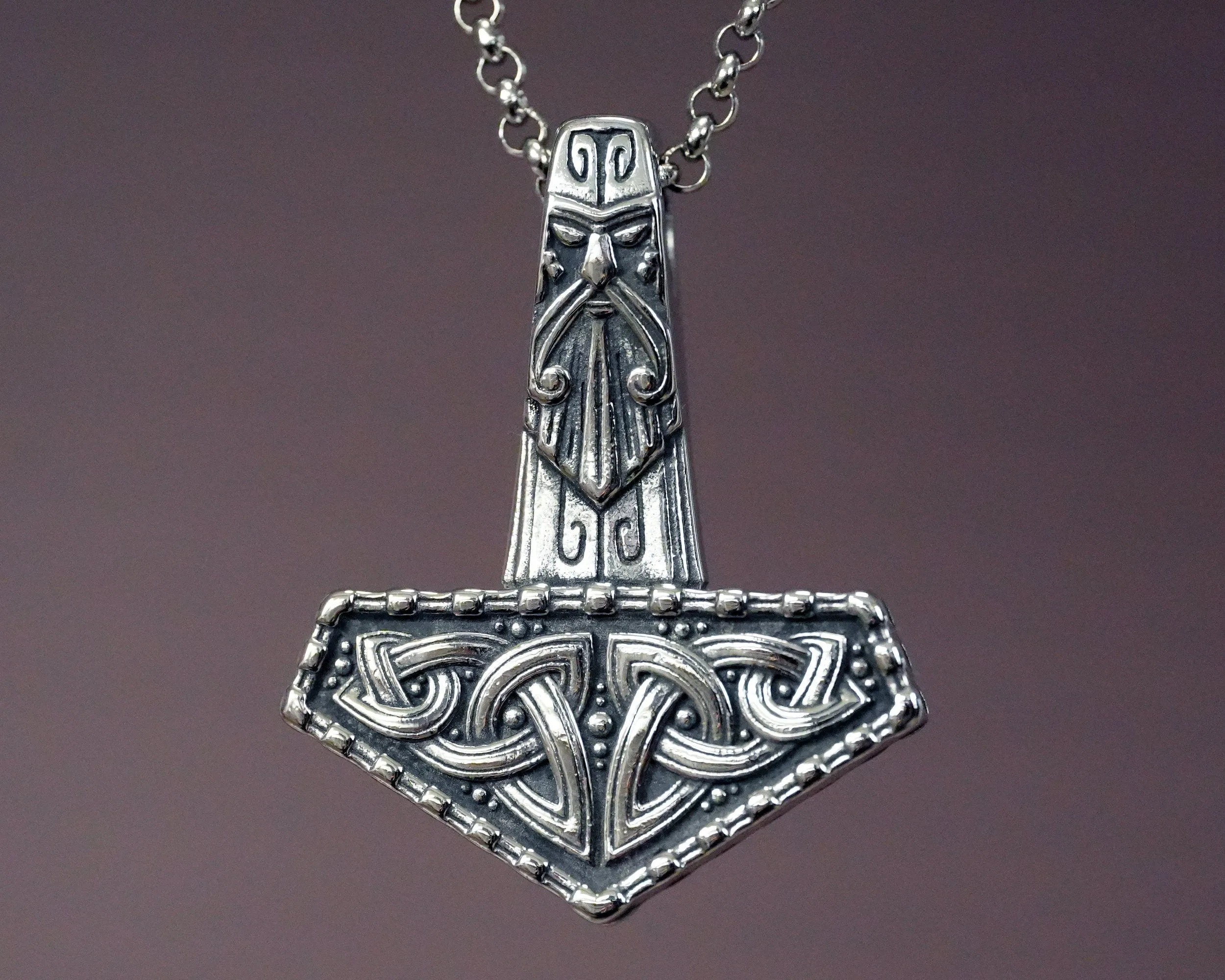 Thor's Viking Celtic Knot Knotwork Thors Hammer Necklace Pendant - Mjölnir Viking Norse God Thor Hammer Pendant Viking Jewelry Gifts for Men