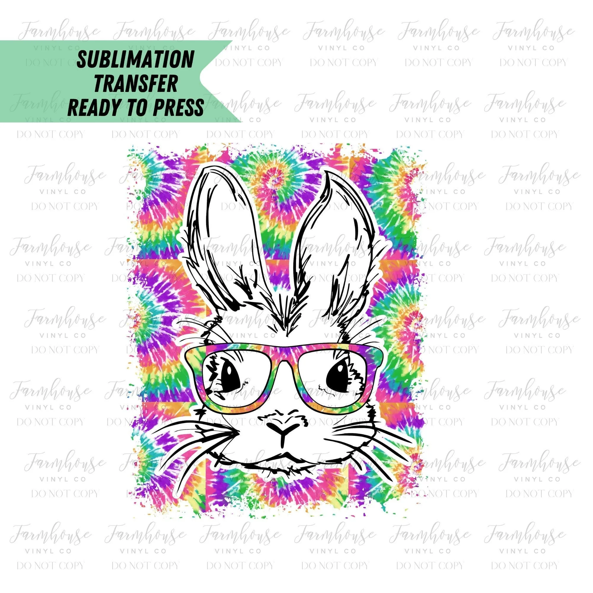 Tie Dye Easter Bunny Hipster BOHO, Ready To Press, Sublimation Transfers, DIY Sublimation Tee, Transfer Ready To Press, Heat Transfer Design