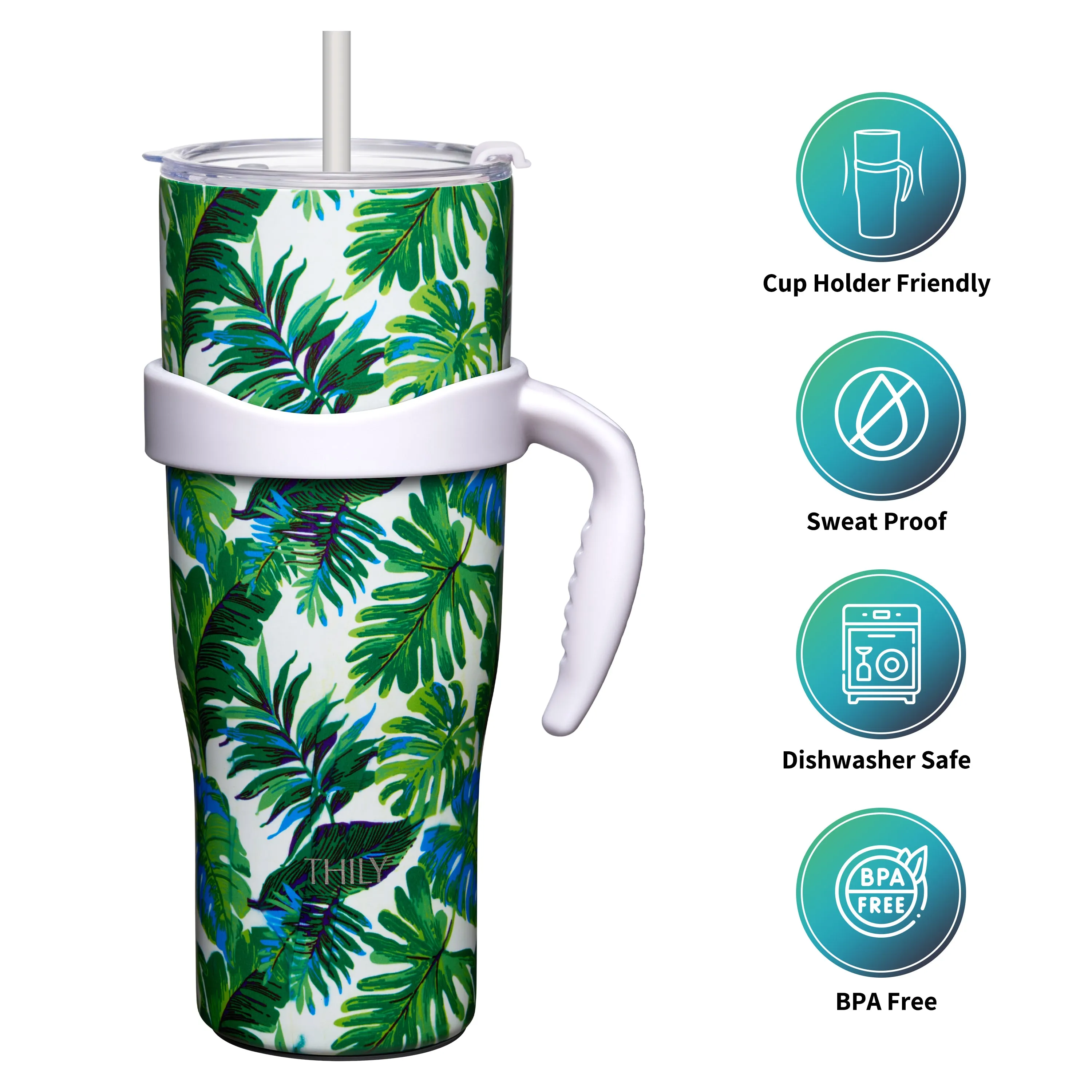 Travel Mug with Handle | 40 oz | Green Plants