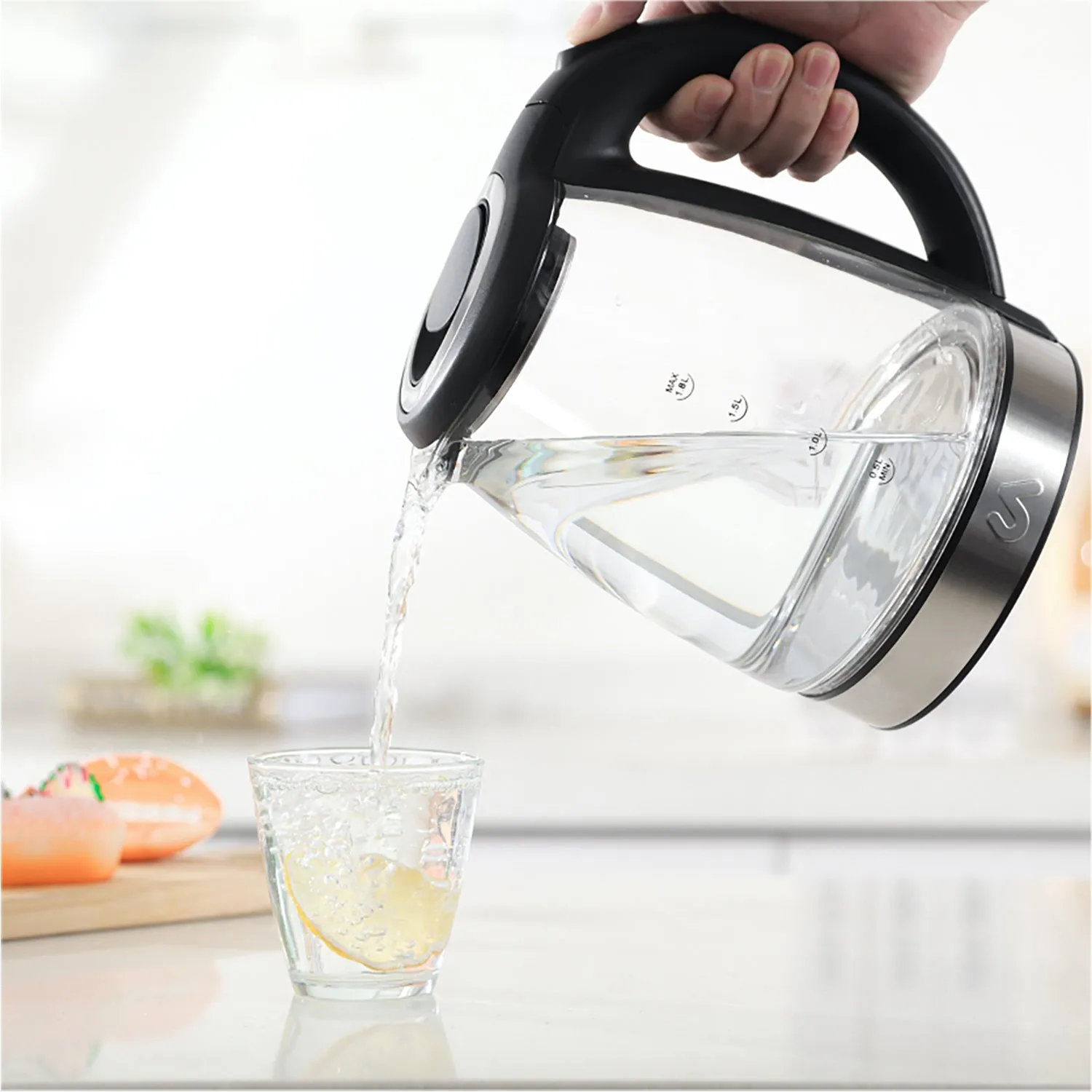 Uber Appliance 1.8L Glass & Stainless Steel Water Boiler, Heater & Electric Tea Kettle