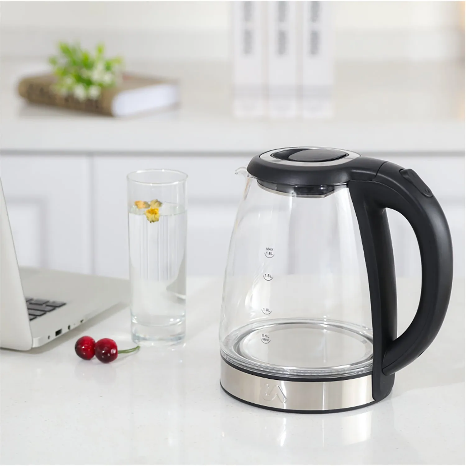 Uber Appliance 1.8L Glass & Stainless Steel Water Boiler, Heater & Electric Tea Kettle