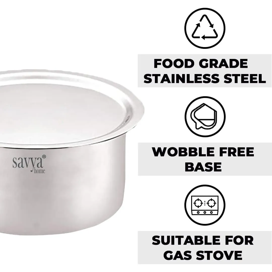 UMAI X SAVYA Home Stainless Steel Tope Set with Lid | Food Grade Stainless Steel, Durable & Wobble Free Base | Suitable for Gas Stove, High & Low Flame Heating |Tope Set of 5 - Assorted (with Lid)