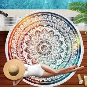 Vintage Mandala Retreat - Round Beach Towel & Shawl