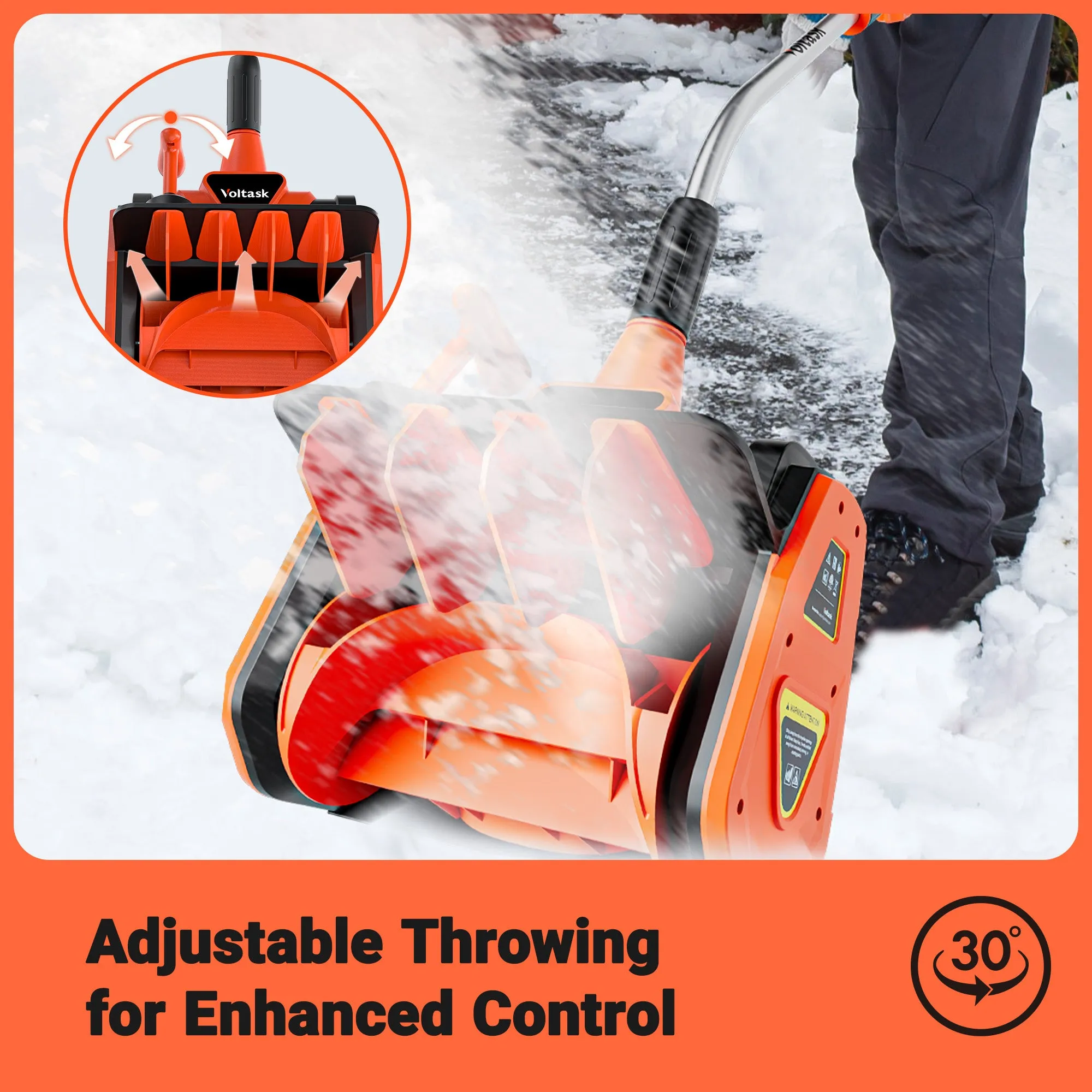 VOLTASK Cordless Snow Shovel, 48V | 13.5-Inch Cordless Snow Blower, Battery Snow Blower with Directional Plate (2 * 24V Battery & Dual Quick Charger Included)