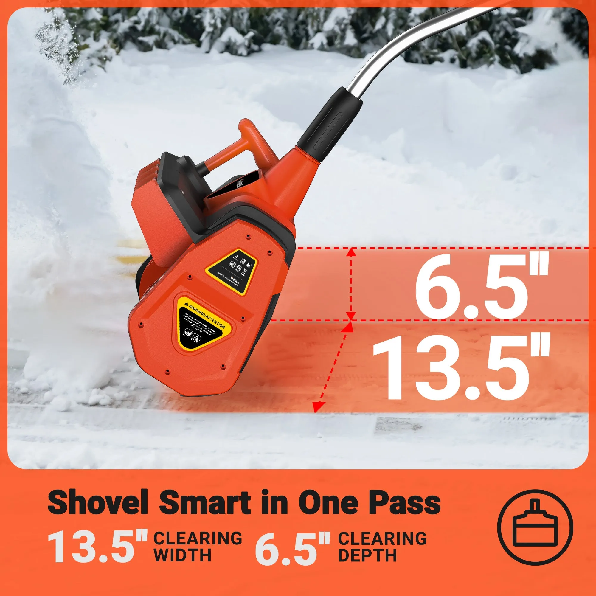 VOLTASK Cordless Snow Shovel, 48V | 13.5-Inch Cordless Snow Blower, Battery Snow Blower with Directional Plate (2 * 24V Battery & Dual Quick Charger Included)