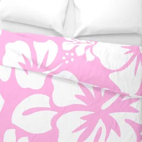 White Hawaiian Hibiscus Flowers on Soft Pink Duvet Cover -Large Scale