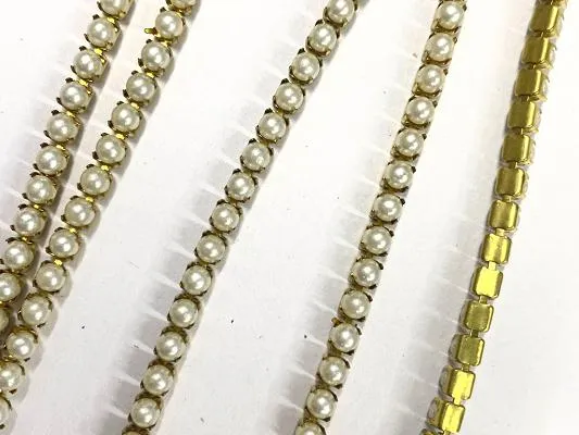 White Pearl Golden Based Glass Cup Chains- 12 ss