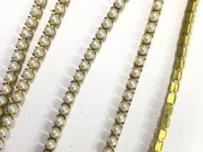 White Pearl Golden Based Glass Cup Chains- 12 ss