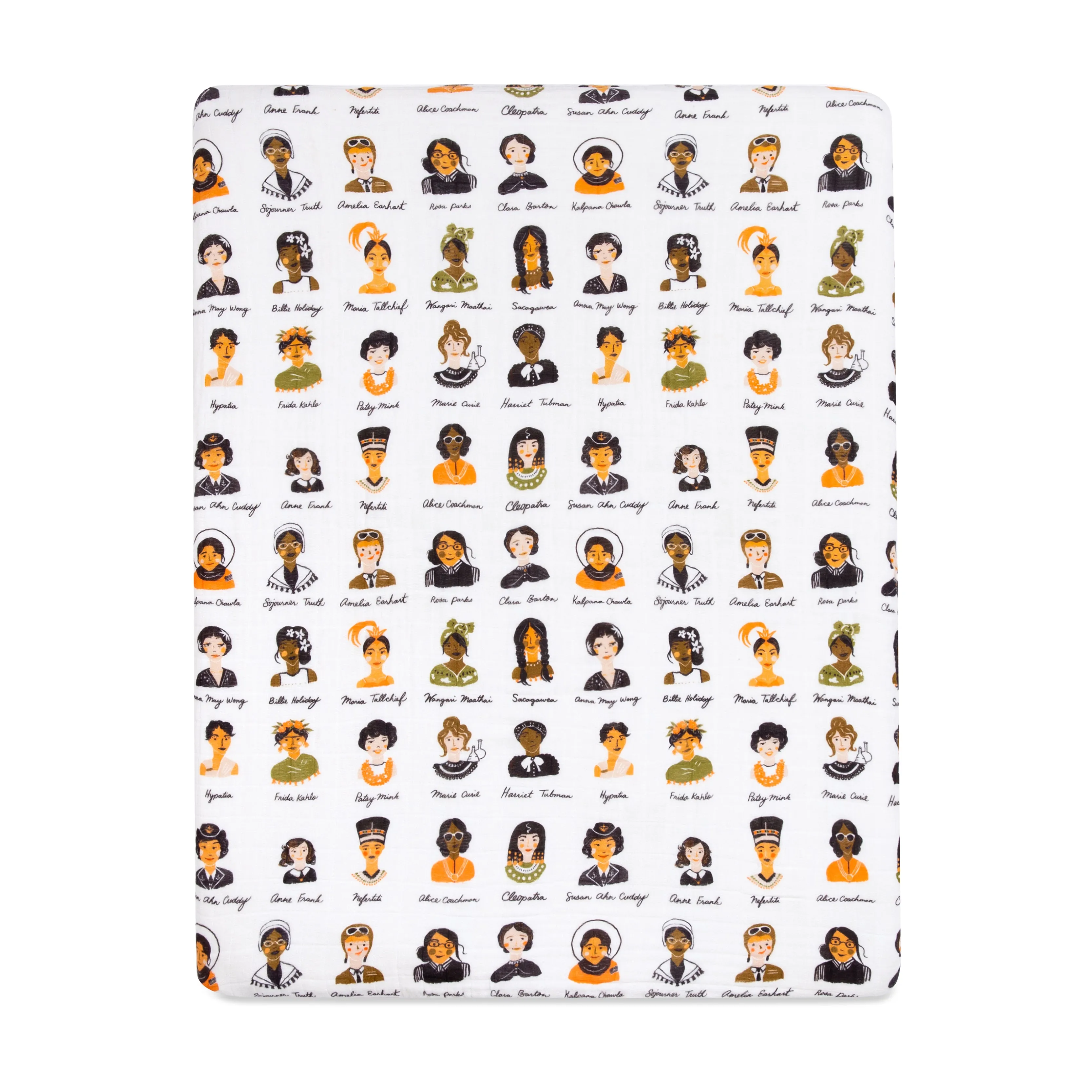 Women In History All-Stages Midi Crib Sheet in GOTS Certified Organic Muslin Cotton