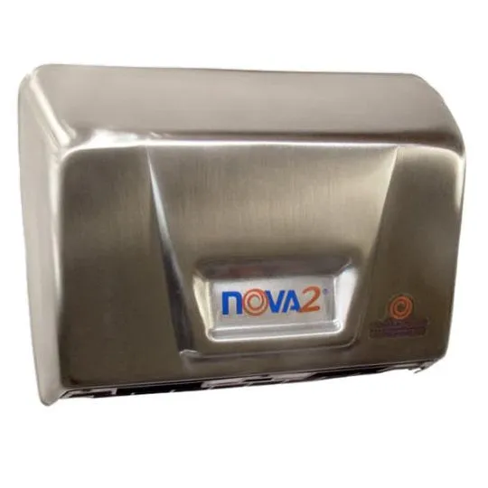 WORLD DRYER® NOVA® 2 (093079) Hand Dryer - Brushed Stainless Steel Automatic Universal Voltage Dual Blower Surface-Mounted