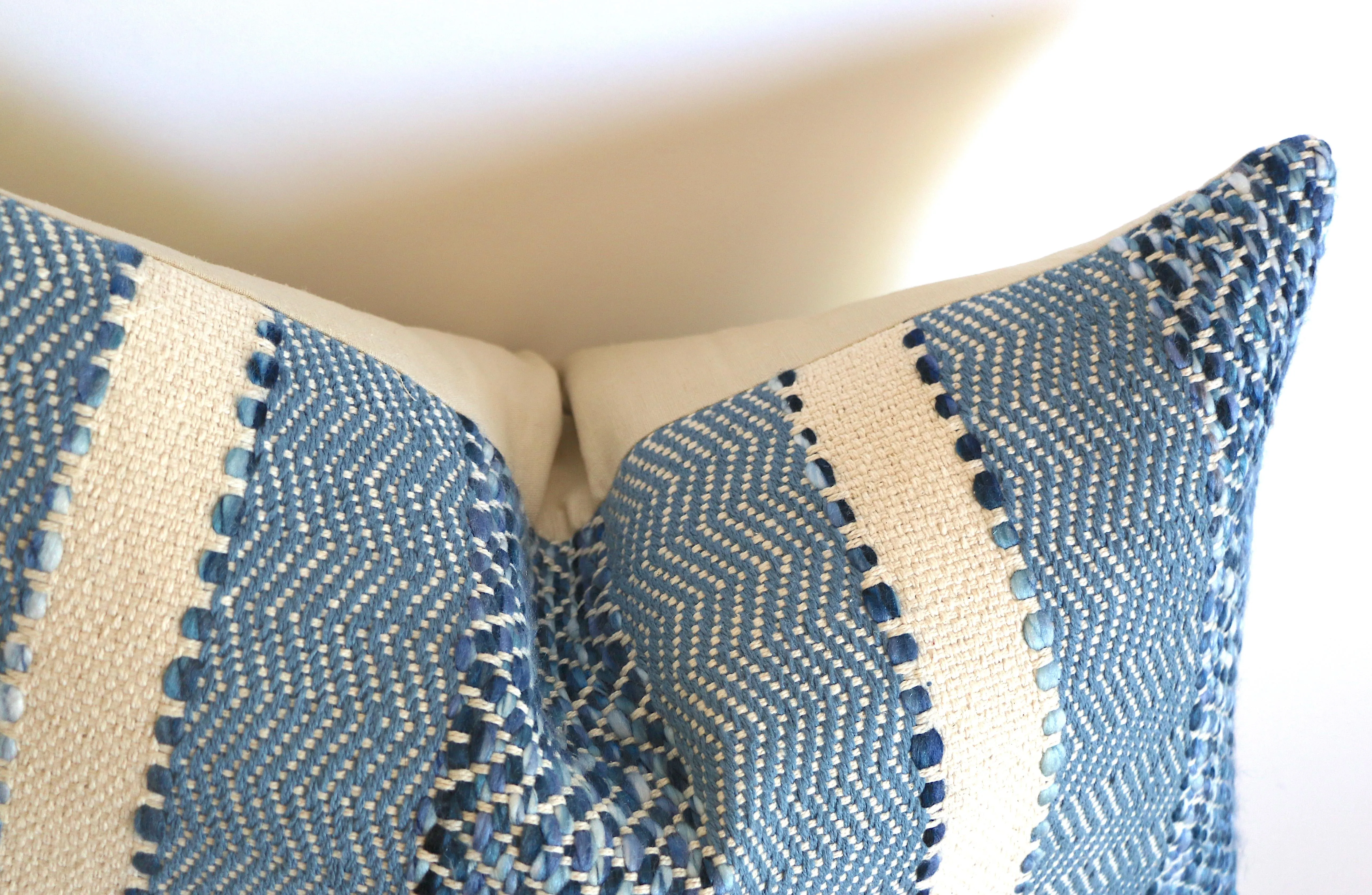 Woven Blue & Cream Boho Striped Pillow Cover